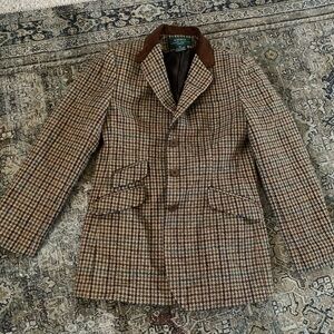 Lauren Ralph Lauren Wool Equestrian Riding Jacket Brown Tweed Suede Collar 6p